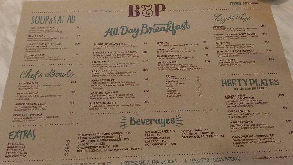 BNP Menu