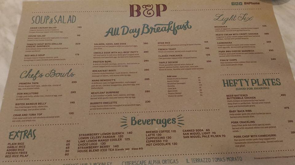 BNP Menu